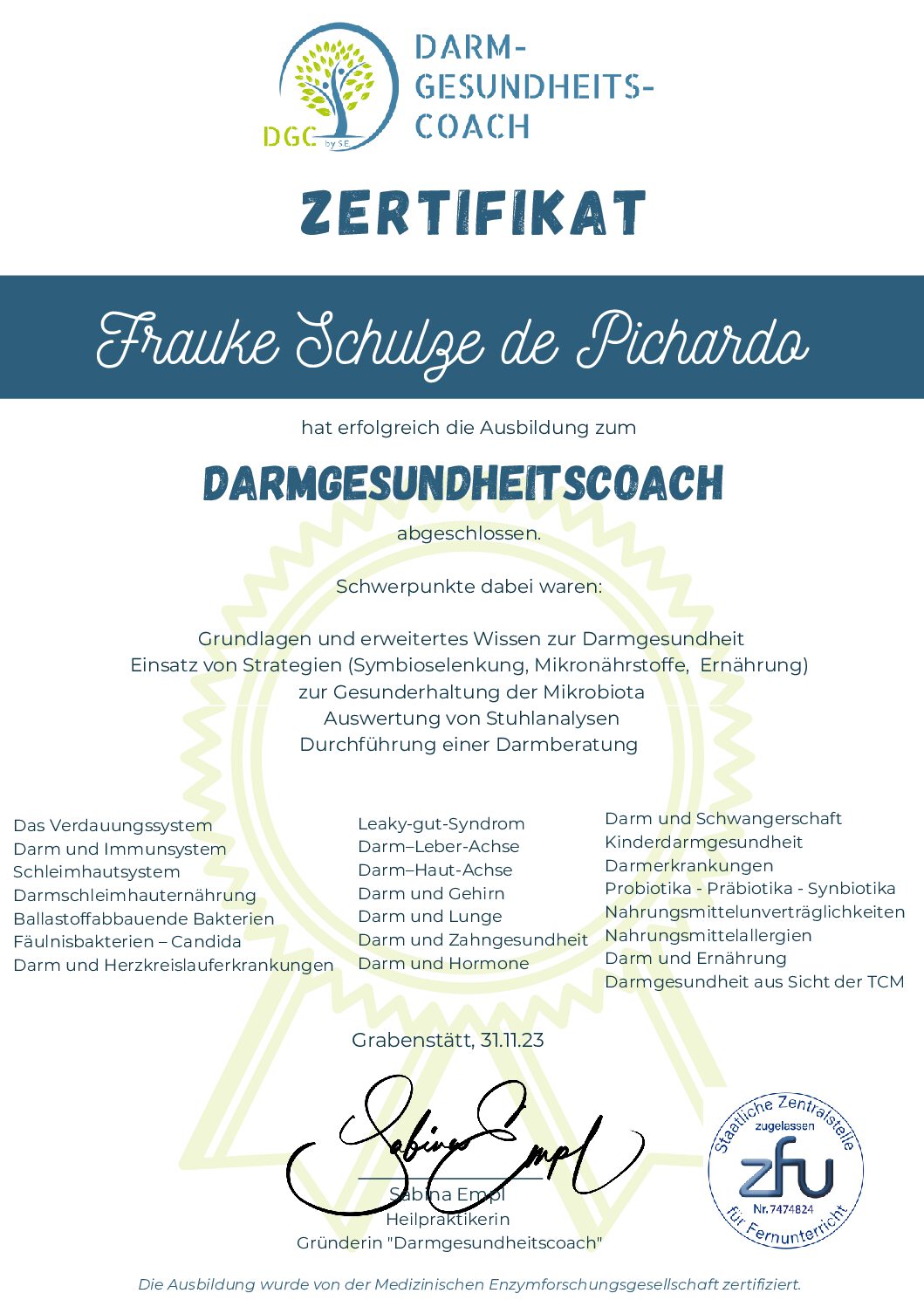 Zertifikat DGC Frauke Schulze de Pichardo